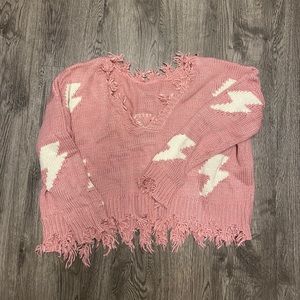 Pink and White Lightning Bolt Sweater
